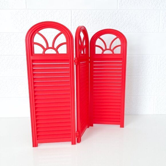3-Panel Red Privacy Screen Dollhouse 1:6 Scale Furniture 12” Barbie Integrity - Picture 3 of 4